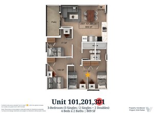 4 Bedroom | 2 Bath Private-Premium floor plan